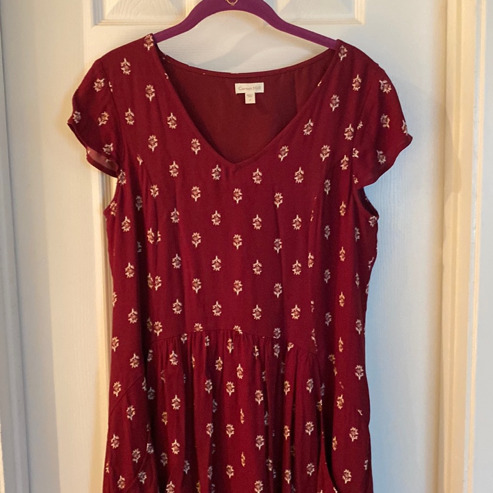 Garnet Hill burgundy cap sleeve dress w/ pockets